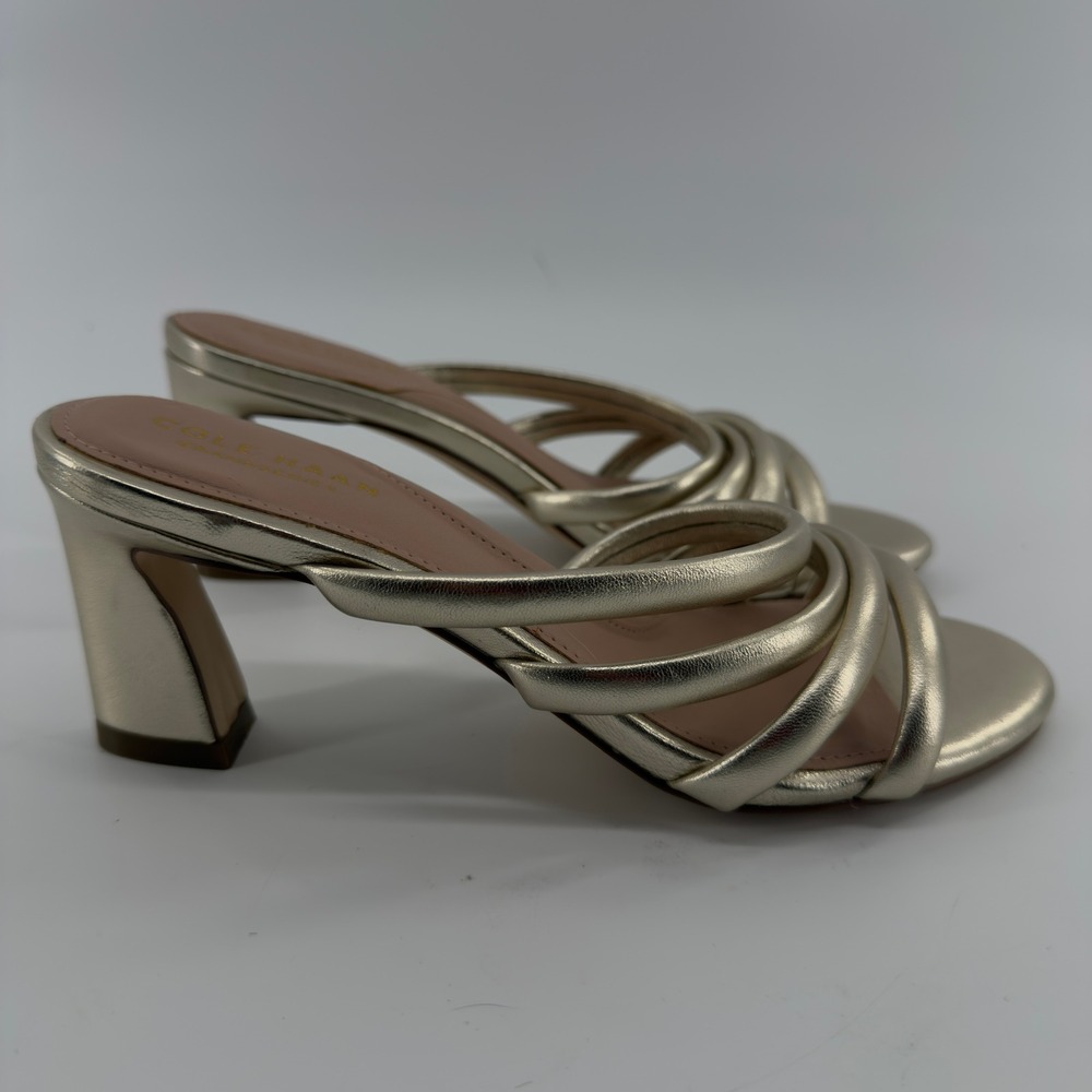 Cole Haan Grand Ambition Metallic Gold Strappy Block Heel Sandals Size 6B